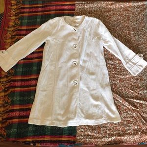 White Mid Length Button Down Cotton Coat